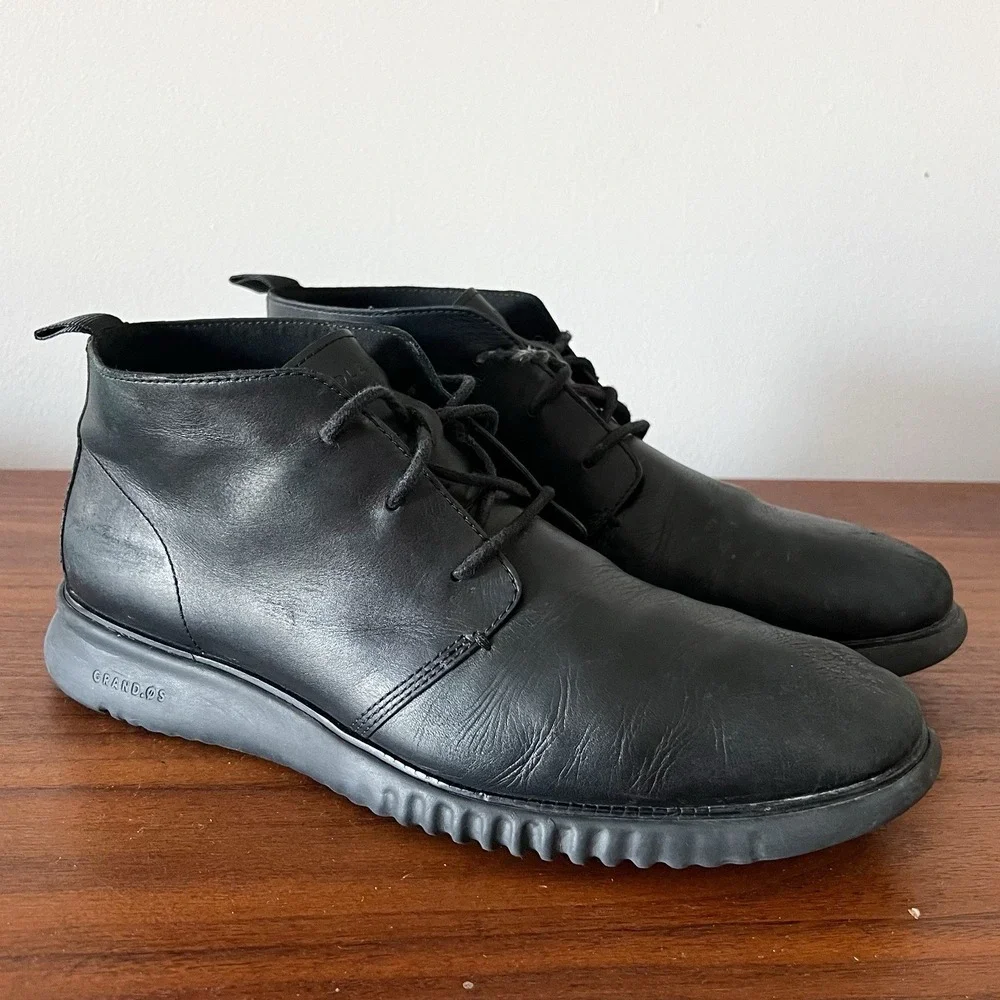 Cole Haan Chukka Boots Black Leather Grand OS Casual Comfort Mens Size 10.5